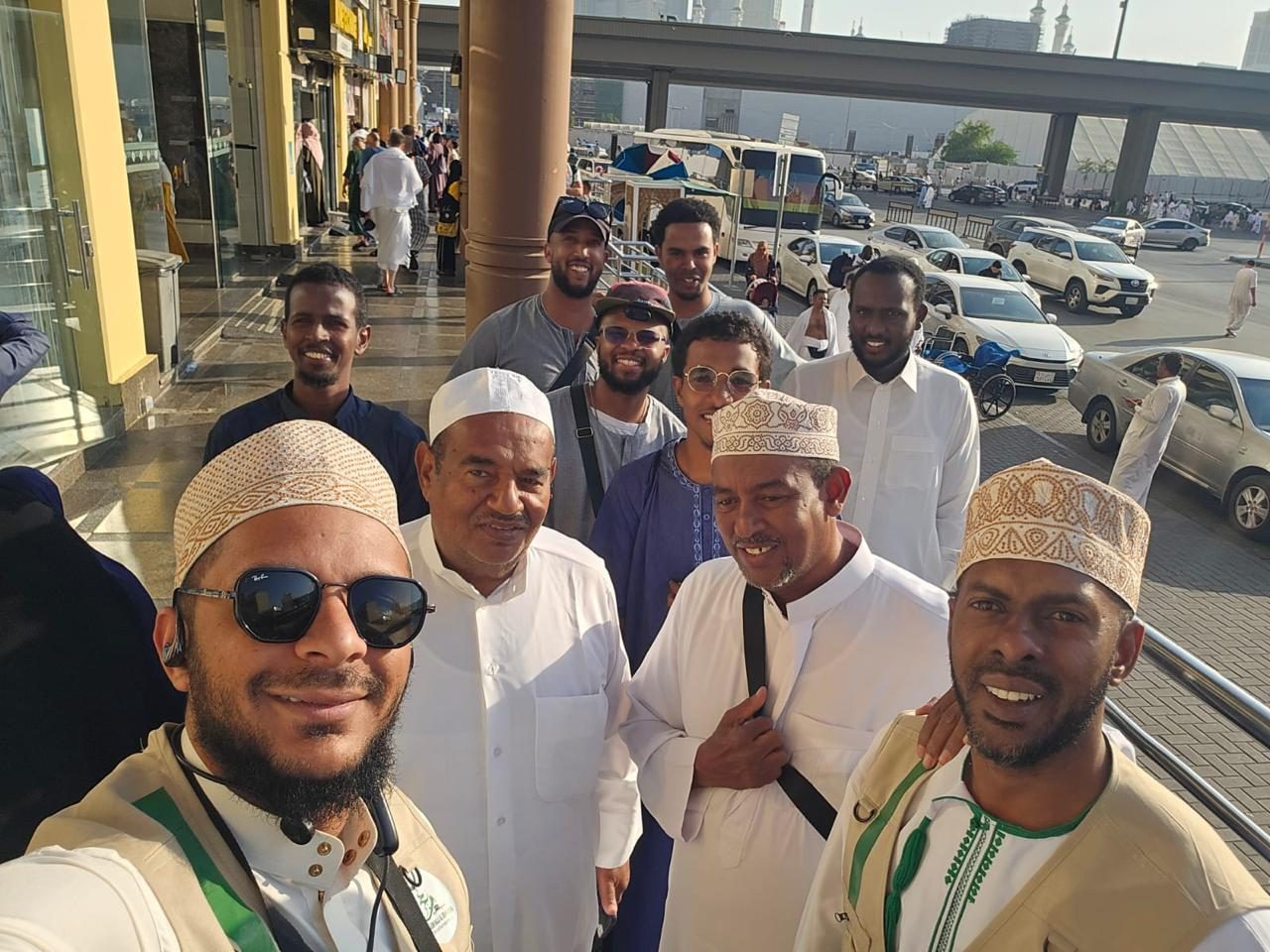 group selfie outside of our hotel